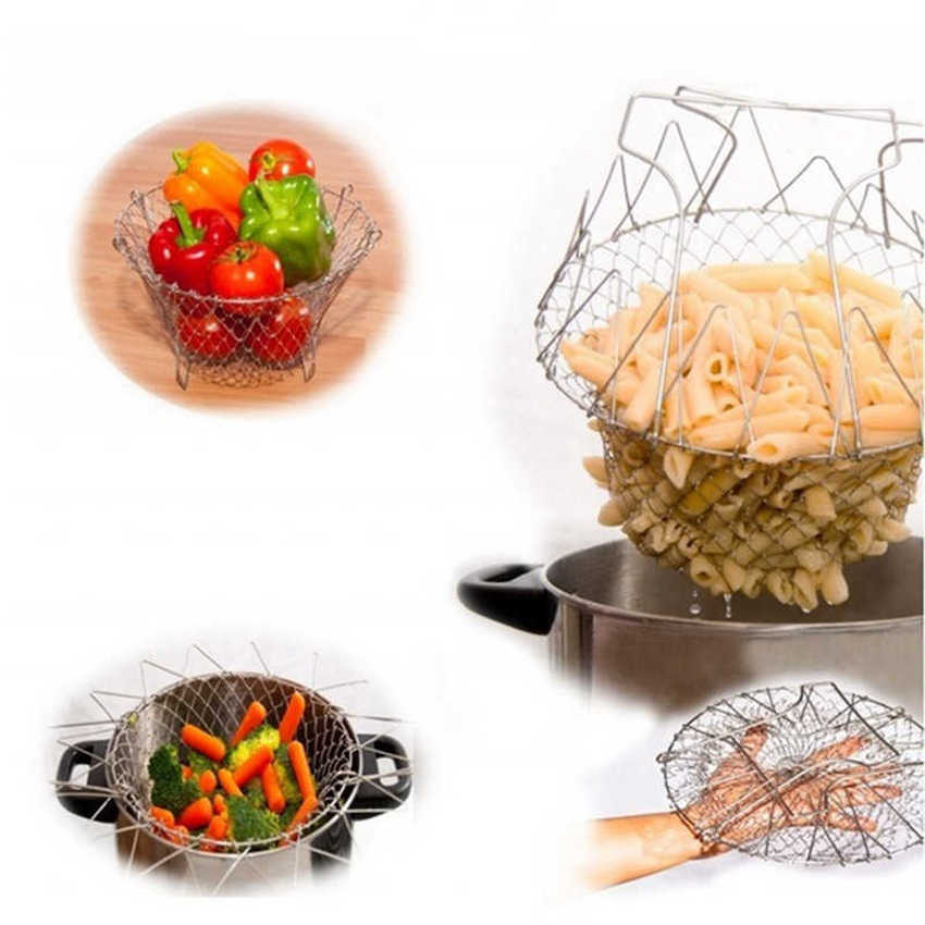 HKS 1 Pcs Rumah Dapur Dapat Dilipat Chef Strain Fry Frying Basket Strainercooking Tool (warna: Perak)-Intl