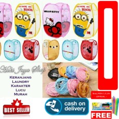 HOKI COD - Keranjang Baju Kotor Lipat Motif Karakter Laundry Basket - Multi Colour Kualitas Bagus + Gratis Pulpen Lilin Unik Serba Guna Hitam Pekat - 1 Pcs