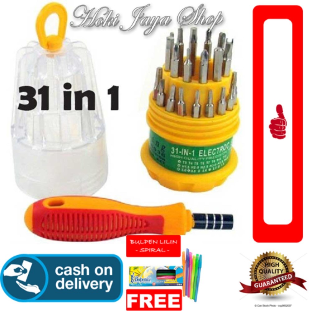 HOKI COD - Obeng Set Multifungsi 31 in 1 JK-6038 - Precision Screwdriver Professional Repair Tool Kit + Gratis Pulpen Lilin Unik Serba Guna Hitam Pekat - 1 Pcs