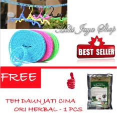 HOKI COD - Tali Jemuran 5 meter Serbaguna - Baju Handuk Hanger - Gantungan Baju - 1 Pcs Multi Colour FREE Teh Daun Jati Cina Original Herbal - 1 Pcs