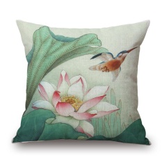 Honana WX-D1 45x45 Cm Vintage Lotus Bunga Katun Linen Bantal Kursi Sarung Bantal Tas Pinggang-Intl