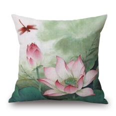 Honana WX-D1 45x45 Cm Vintage Lotus Bunga Katun Linen Bantal Kursi Sarung Bantal Tas Pinggang-Intl