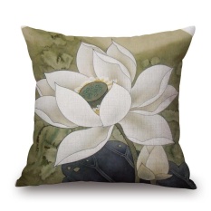 Honana WX-D1 45x45 Cm Vintage Lotus Bunga Katun Linen Bantal Kursi Sarung Bantal Tas Pinggang-Intl