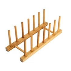 HTB Bambu Dish Rak Piring Pengeringan Penyimpanan Penahan Penyangga Dapur Cabinet Organizer untuk Dish/Piring/Mangkuk/Cangkir /Tutup Panci/Buku/Cutting Babi Hutan (1 Piece) -Internasional