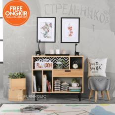 iFurnholic CHEVRO Sideboard Open Shelf - Tempat Penyimpanan / Rak - Coklat Kayu - Gratis Pengiriman Pulau Jawa dan Denpasar