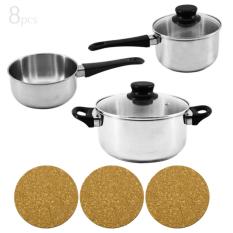 IKEA Paket 8 pcs Set Peralatan Masak (3 Panci Stainless Steel, 2 Penutup Kaca, 3 Alas Panci Anti Panas)