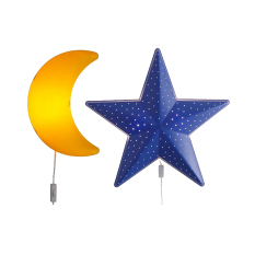 Ikea Smila Bundle Star + Moon Lampu Dinding Kamar Anak, Biru Kuning