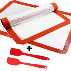 Inchant 2 Pack Silikon Panggang Alas Kue Kering Lembar Memasak Non-stick Alas Penggaris untuk Kue Pembuatan Roti Microwave Toaster oven Tray Pan, bonus 1 PC Silikon Kuas + 1 PC Spatula (16.5