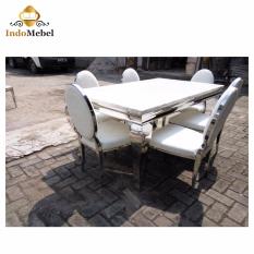 Indomebel - Meja Makan Marmer Import + 6Kursi - White - (Kota Medan Saja + FREE ONGKIR)