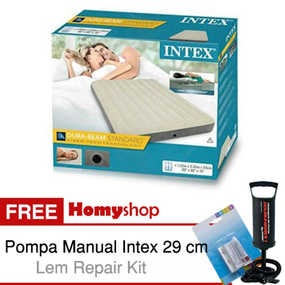 INTEX Durabeam 64709 Kasur Angin / Kasur Tiup Ukuran Queen [203cm x 152cm x 25cm] Berkualitas Free Pompa Tangan Manual INTEX + Lem