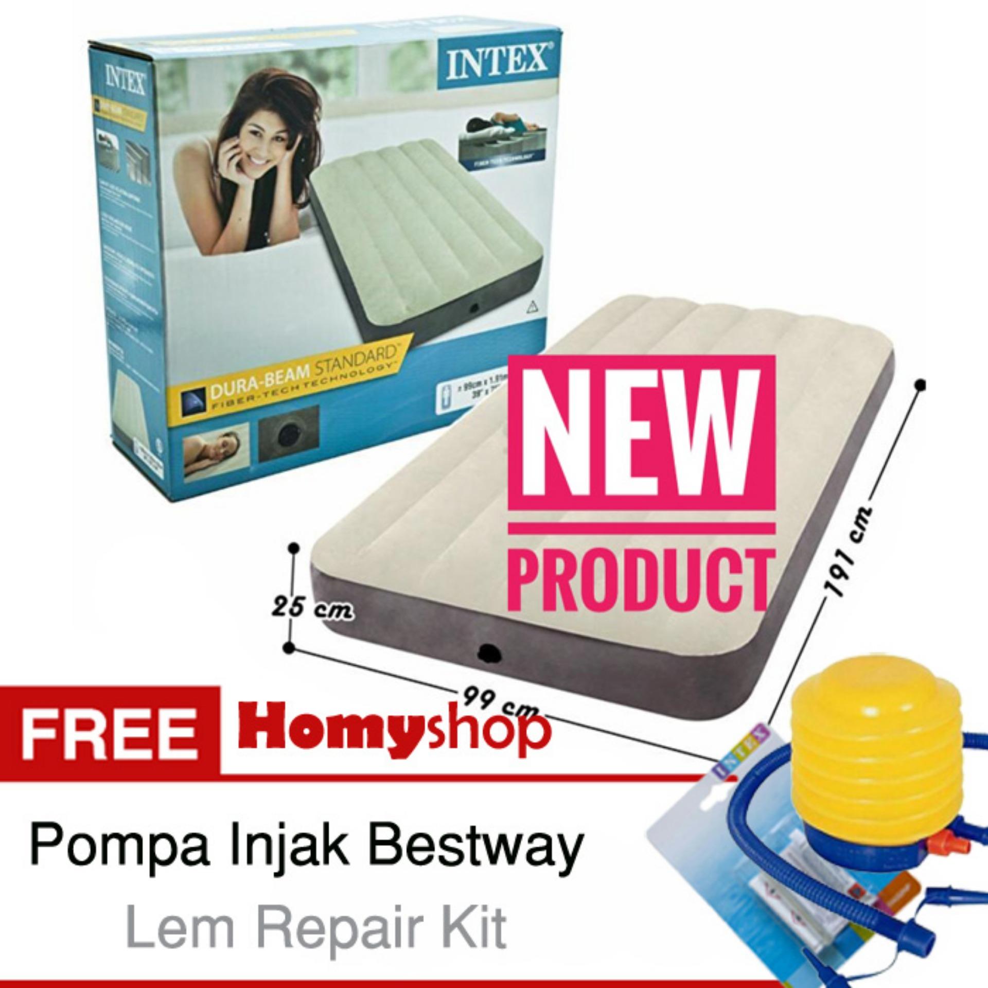 INTEX DuraBeam Twin 64707 Kasur Angin / Kasur Udara Ukuran [99x191x25 cm] Free Pompa Injak Bestway dan Lem Repair Kit