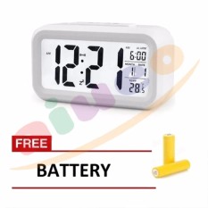 ION Smart Digital LCD/LED Alarm Clock Temperature Calendar Auto Night Sensor Clock - White Gratis Baterai 3 Pcs