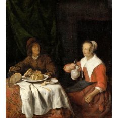Jiekley Fine Art - Lukisan Man and woman at the meal Karya Gabriel Metsu - 1650-1660