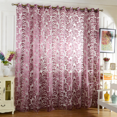 Jingle 1 Pcs 3D Floral Tulle Voile Jendela Pintu Tirai Menggantungkan Sheer Valance 100*250 Cm (Ungu)