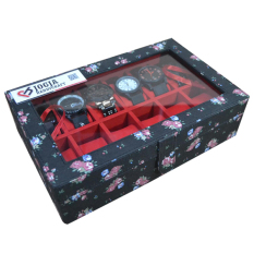 Jogja Craft Black Floral Watch Box / Tempat Jam / Kotak Jam Tangan Isi 12