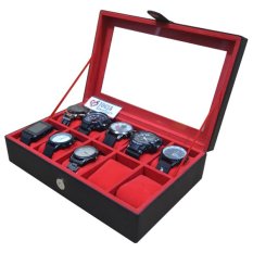 Jogja Craft - Black Red Large Size Watch Box For Sport Watches - Kotak Tempat Jam Tangan Isi 10 Besar