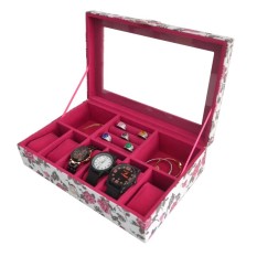 Jogja Craft - Kotak Jam Tangan Mix Tempat Accesories - Watch Box Organizer Bunga Pink