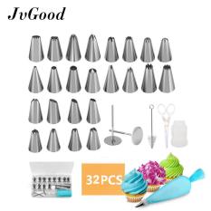 Jvgood 32 Pieces Cake Decorating Supplies Kit dengan 24 Tip Icing, 1 Silicone Pastry Tas, 2 Bunga Kuku, 2 Reusable Plastik Skrup Baking Supplies Frosting Set Alat untuk Cupcakes Cookie