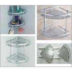 Kado Unik-- Aluminium Rak Sudut Kamar Mandi 2 Susun Dinding Toilet Elegant