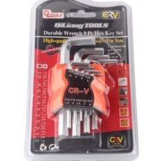 Kado Unik-- Kunci L Isi 9 pcs CRV / Hex Key Wrench Set Travel mobil motor / Alat Perakit furniture / aksesoris engsel pintu