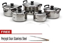 Kingko America High Pots Panci Set 5 Buah - Silver + Gratis Jepit Ikan Stainless Steel