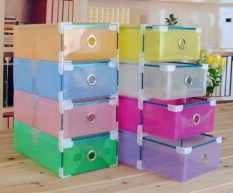 Kotak Sepatu Transparan - With Frame Warna Warni - 5 Pcs