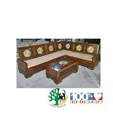 Kursi Tamu Sudut Kayu Jati Jepara Motif Bunga Set