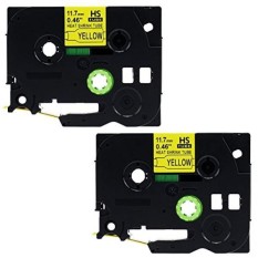 Label KINGDOM 2 Pack Kompatibel Brother HSE-631 HSE631 HS631 HS-631 11.7mm Hitam Di Yellow Heat Shrink Tube untuk PT-E300 PT-E500 PT-E550W PT-P750WVP Label Printer-Intl