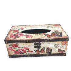 LaCarLa Decorative Retro Vintage Design Hinged Refillable Tissue Box Holder Cover - Tempat Tissue Corak Antik Jadul Kuno - Butterfly