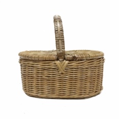 LaCarLa Indonesian Handmade Rattancraft - Keranjang Piknik Oval Kecil 25 x 21 x 18 cm - Coklat