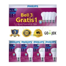 Lampu LED bohlam Philips 6,5w/watt (7w/watt) beli 3 gratis 1 Putih