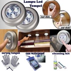 Lampu Led Tempel / Touch Lamp / lampu Lemari / Lampu Belajar / Gudang - Silver + Gratis Sarung Tangan + Case Waterproof + Cleaning Kit