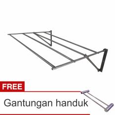 Lanjarjaya Stainless Steel Jemuran Dinding Ukuran 82cm Knock Down + Gantungan Handuk