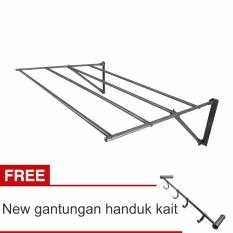 Lanjarjaya Stainless Steel Jemuran Dinding Ukuran 82cm Knock Down + New Gantungan Handuk Kait