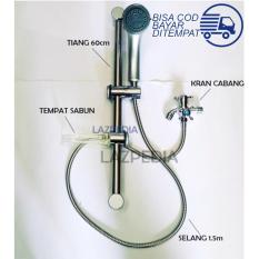Lazpedia Paket shower + Tiang Shower + Kran Cabang Plastik Chrome Bahan Bagus Awet / Shower / Kepala Shower Stainless Chrome