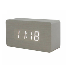 LED Meja Kantor Kayu Jam Alarm Digital (Putih Bawah + Putih Kata)