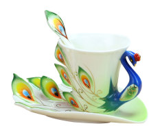 Leegoal Cina Kerajinan Tangan dari Enamel Porcelain Teh Mug Cangkir Kopi Ditetapkan With Sendok And Piring (hijau, 200 Ml) (International)