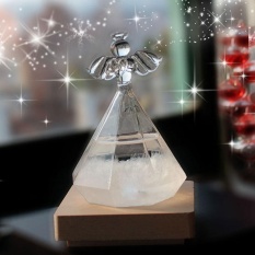 Leegoal Pawaca Storm Kaca, Kreatif Bergaya Angel Diamond Bentuk Cuaca Prakiraan Barometer Crystal Glass dengan Original Kayu Dasar Rumah Kantor Dekorasi Ulang Tahun Hadiah Natal -Intl