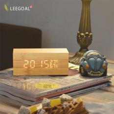 Leegoal Persegi Kayu Butir Aktif Memimpin Suara Alarm Jam Digital With Tampilan Suhu And Kelembapan, Bambu
