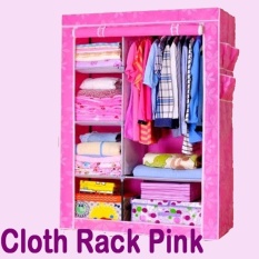 Lemari Pakaian / Baju Cloth Rack Multifungsi (Lemari Rangka Besi Alumunium + Cover Kain Non Woven) - Warna Pink