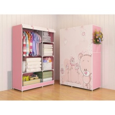 Lemari Pakaian / Baju Romance Season Multifungsi (Lemari Rangka Besi Alumunium + Cover Kain Non Woven) - Pink Bear