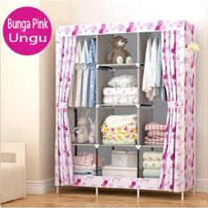 Lemari Pakaian Besar / Rak JUMBO Bahan Oxford Pink Fanta Bunga A349
