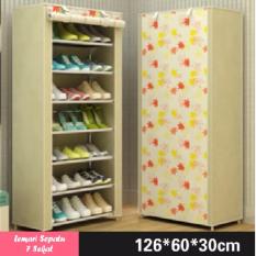 Lemari Rak Sepatu 8 Tingkat 7 Sekat - Motif Bunga - Warna Putih-Kuning