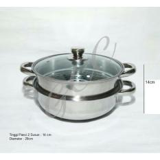 Leoshop888 Steamer Panci Kukus Pot 2 susun Plus Tutup Kaca _ 28Cm