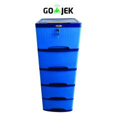 Lily Lemari Plastik Motif Rotan 5 Susun (biru)