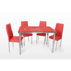 Little Tiger Set Meja Makan Modern Minimalis Merah 4-P