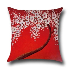Burung Hidup Oil Painting Tiga Dimensi Pohon dan Bunga Berbentuk Pillow Case Linen Digital Printing Pola Sarung Bantal Warna: Banyak Warna Ukuran: 45*45 Cm-Intl
