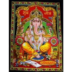Lord Ganesha Deity Art Sequin Work Indian God Batik Wall Hanging 43