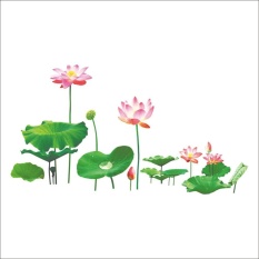 Lotus Removable Wall Decal Sticker Mural Ruang Tamu TV Latar Belakang Dekorasi (Multicolor)-Intl