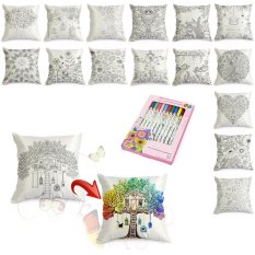 Lovely Pillow Case Cushion Cover with 12 Colors Pens DIY Hand Painting Special